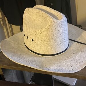 Men's White Straw Cowboy Hat with Black Band